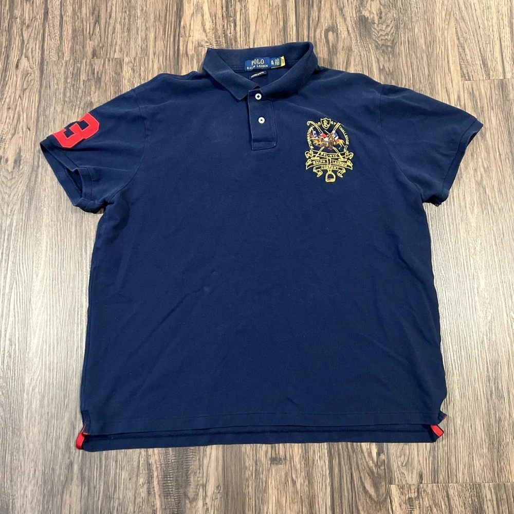 Polo Ralph Lauren Costume Slim Fit Triple Pony Polo Shirt Navy XL